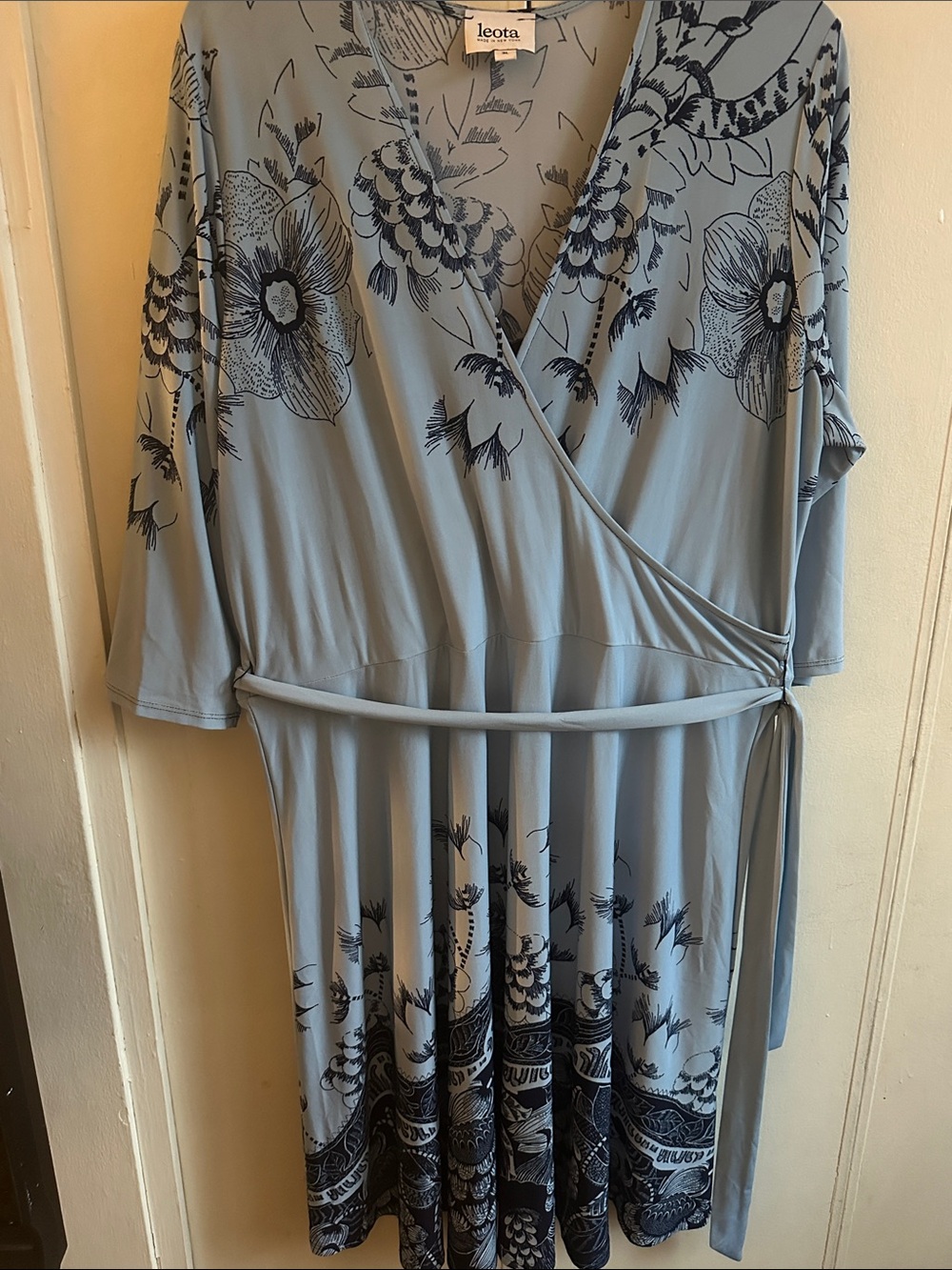 Leota Blue Floral Faux Wrap Style Dress